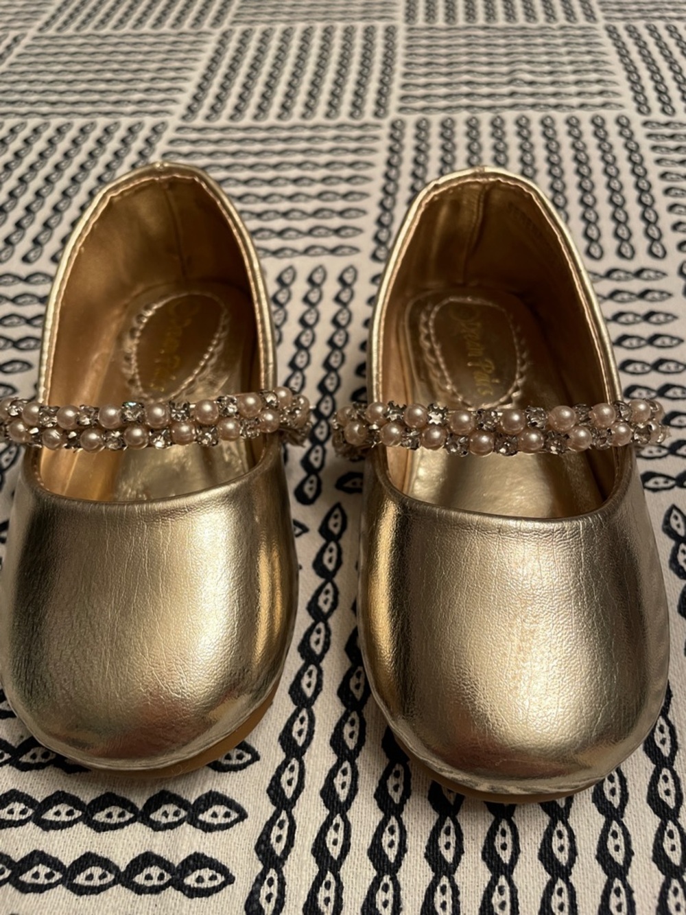 Dream Pairs Gold Pearl-Strap Mary Jane Kids Dress Shoes